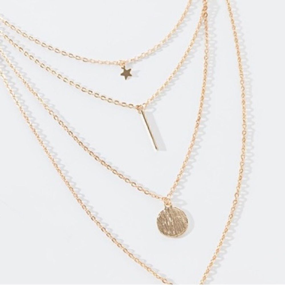 Four Layer Gold Boho Layering Necklaces - Picture 3 of 4